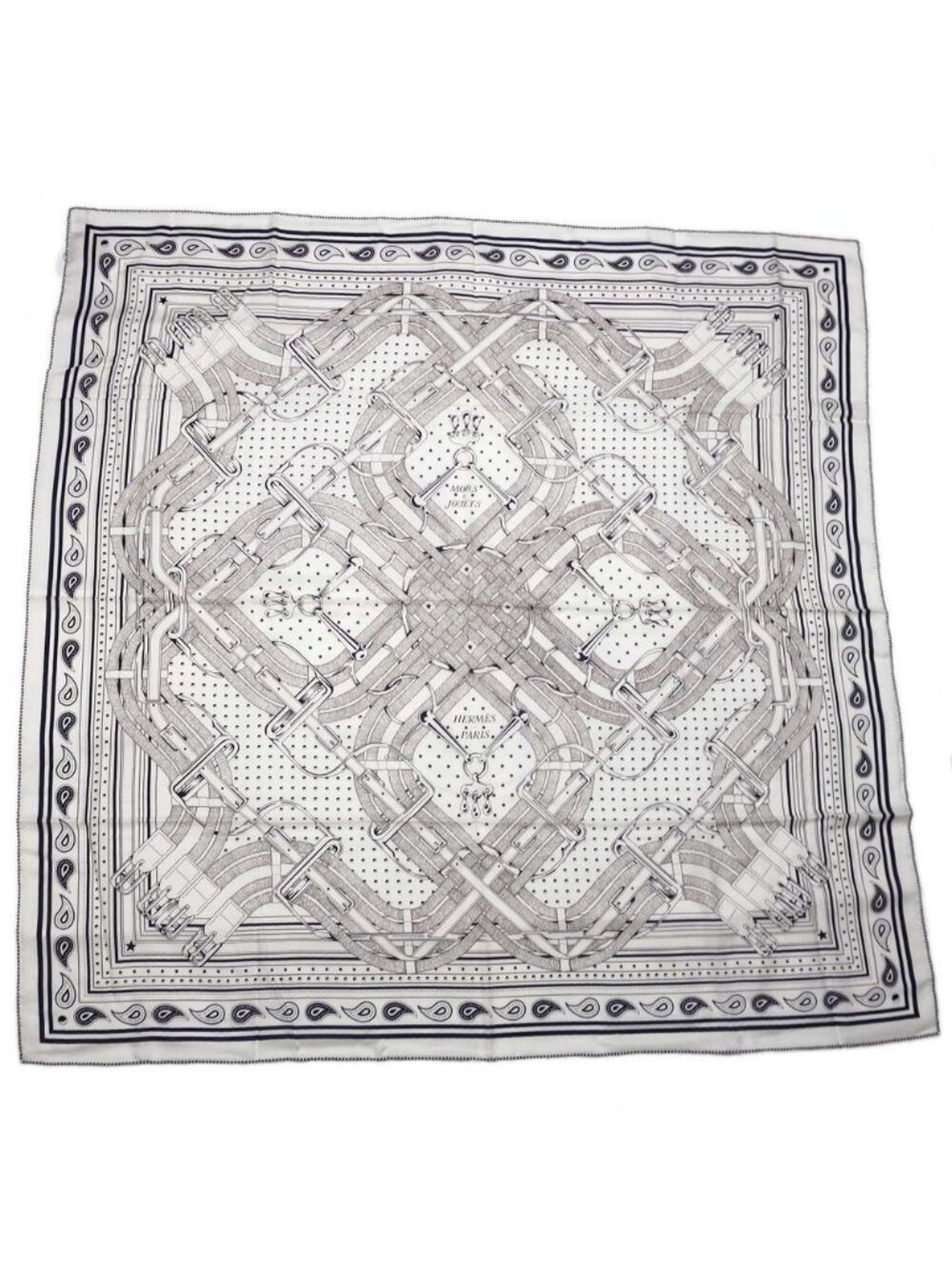 Hermes Carre 140 Mors a Jouets Bandana White Shawl Cashmere Silk Scarf